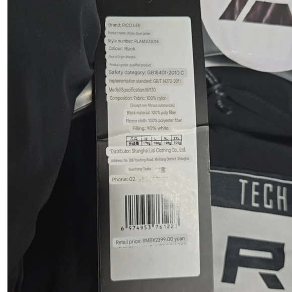 NWT Y2K Designer Rico Lee Unisex Down Puffer Jacket sz M - Picture 9 of 9